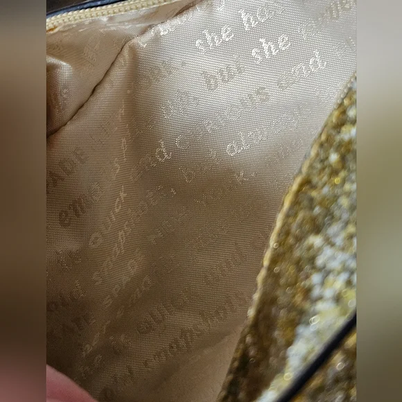 Kate Spade Story Book Gold Glitter Cosmetic Pouch - Picture 8 of 10